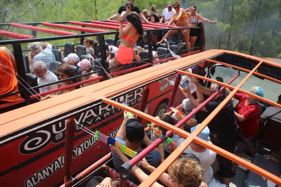 Alanya: Sapadere Canyon by Cabrio Bus w/ Cave & Lunch - Water battles between open-top buses, videos, and staying sane