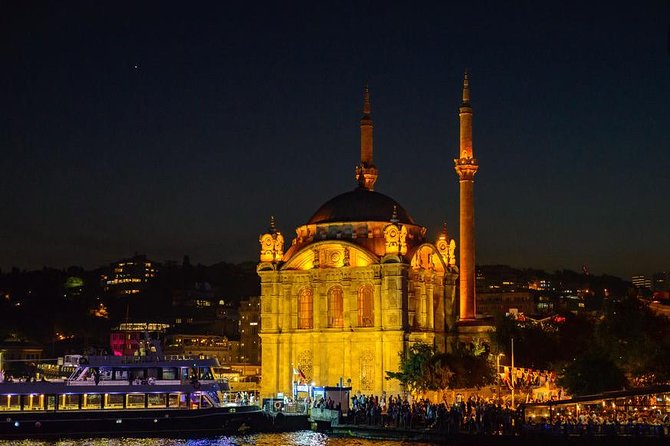 Bosphorus Dinner Cruise & Entertaintment & Private Table & Wi-Fi - Ortaköy and Büyük Mecidiye Camii: the postcard mosque at the waterline