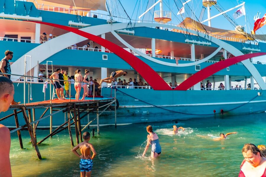 City of Side: Sightseeing Cruise w/ Swim Stops & Foam Party - The Historical Side Peninsula Swim Stop, with Dolphins and Sea Turtles