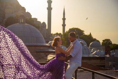 Flying Dress Photography on an Iconic Rooftop in Istanbul