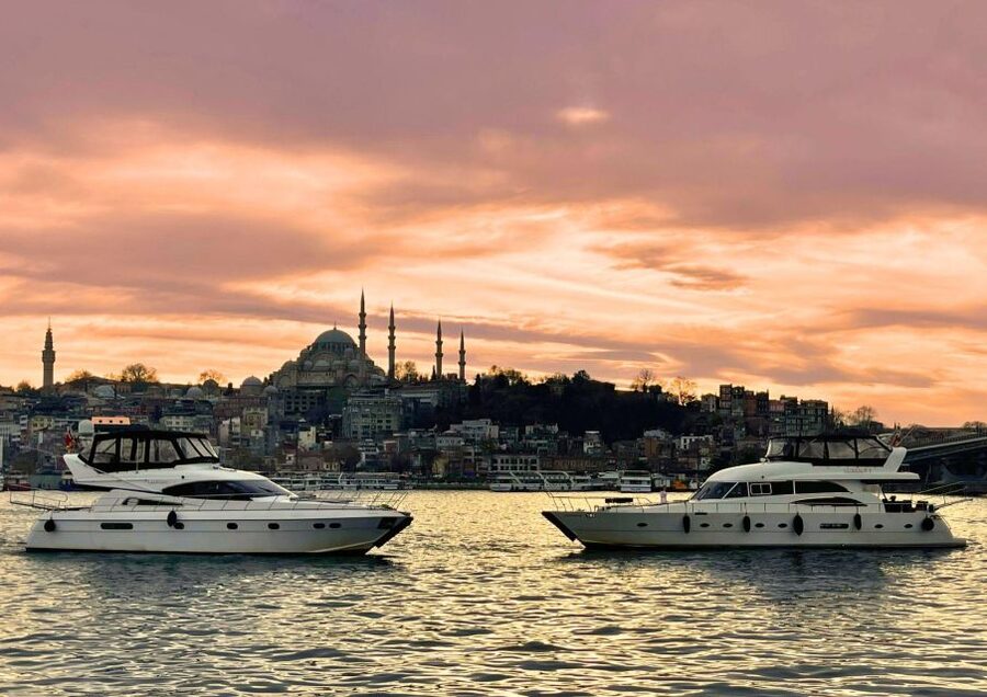 Istanbul: Small-Group Luxury Yacht Sunset Cruise w/ Snacks - The snack spread: mini pizza, baklava, fruit, and real coffee